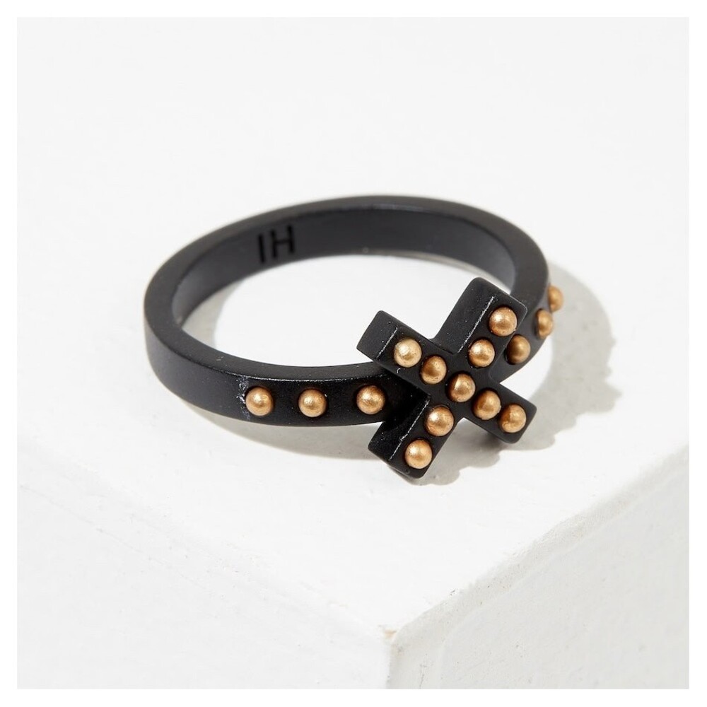 India Hicks Cross Stud Ring S/M 6 Womens Black Gold Jewelry Retired
